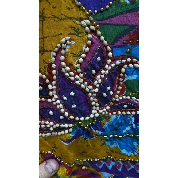 Vtg Sandy Starkman L Beaded Studded Multicolor T-Shirt Rainbow Artsy Statement - Picture 15 of 16